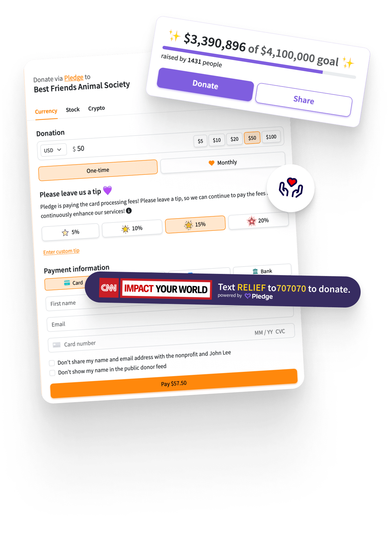 Pledge pays credit card fees